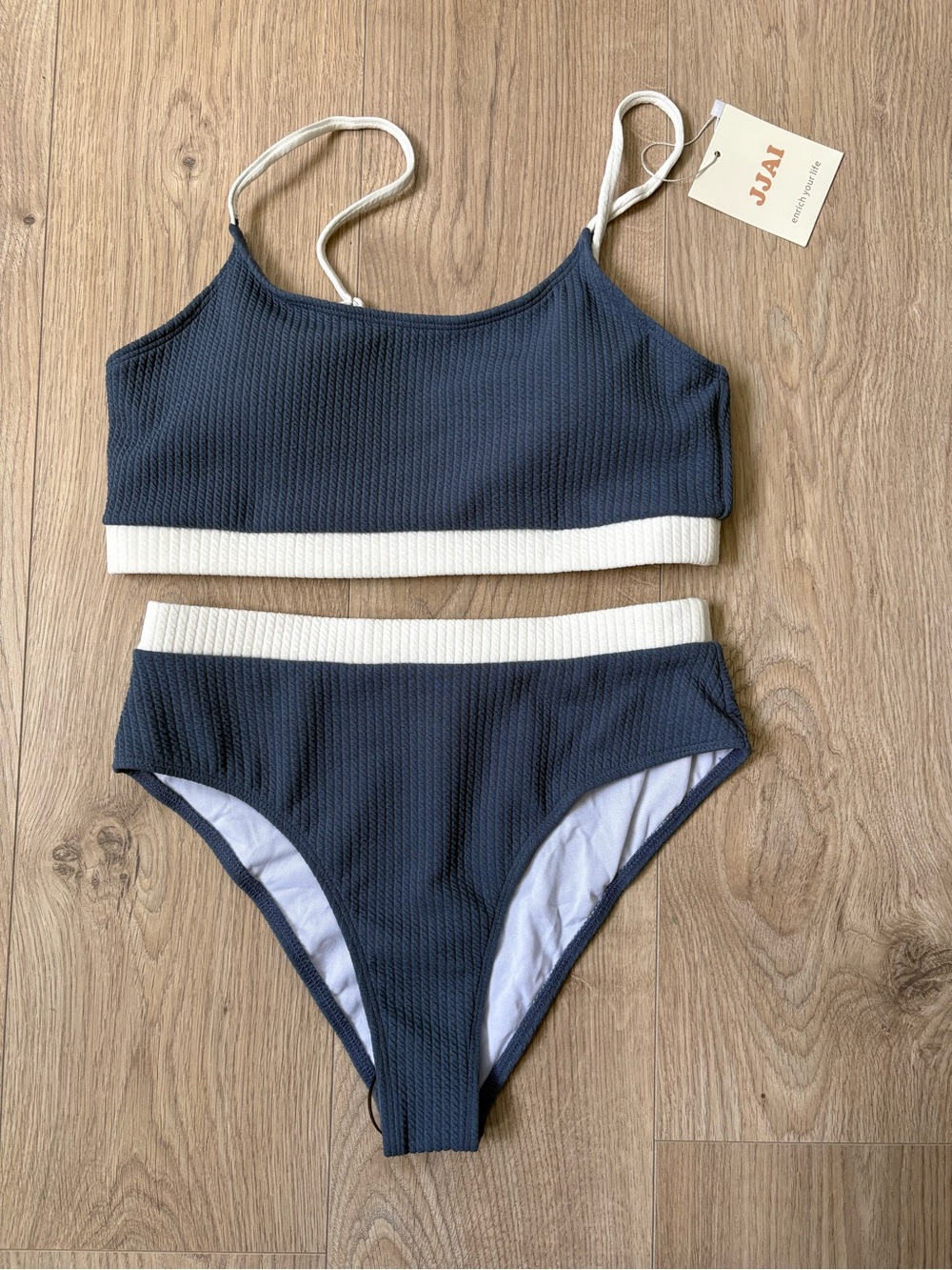 Blue Textured High Waist Bikini Set Size Medium 🌊✨ - Picture 2 of 4